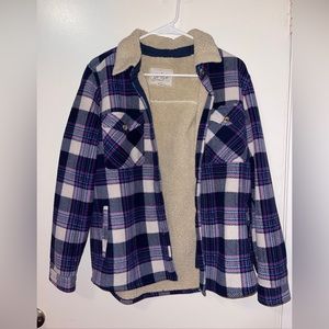 Soho Threads Purple Teal White Shacket Warm Faux Fur